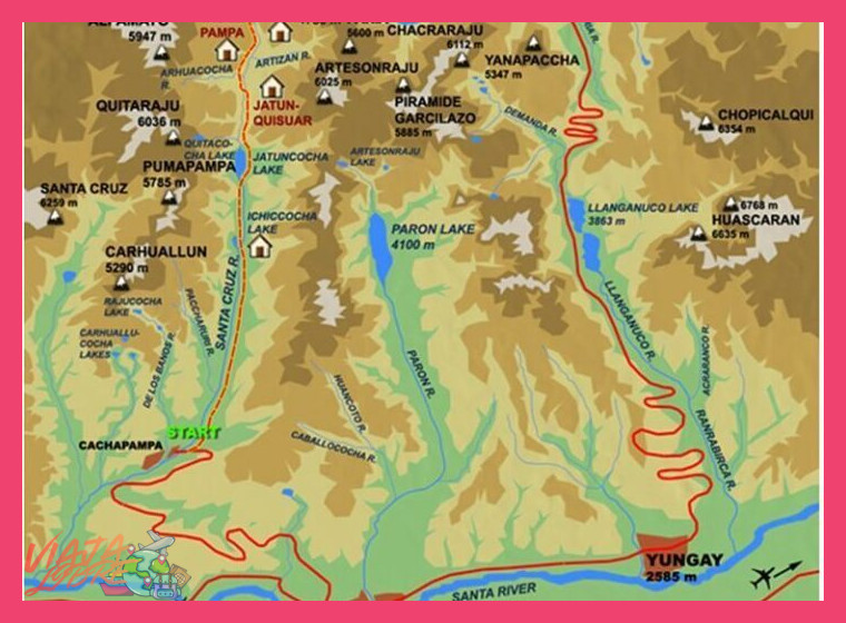 ¿Cuál es el itinerario detallado del trekking Santa Cruz de 4 días que incluye la visita a Laguna 69?